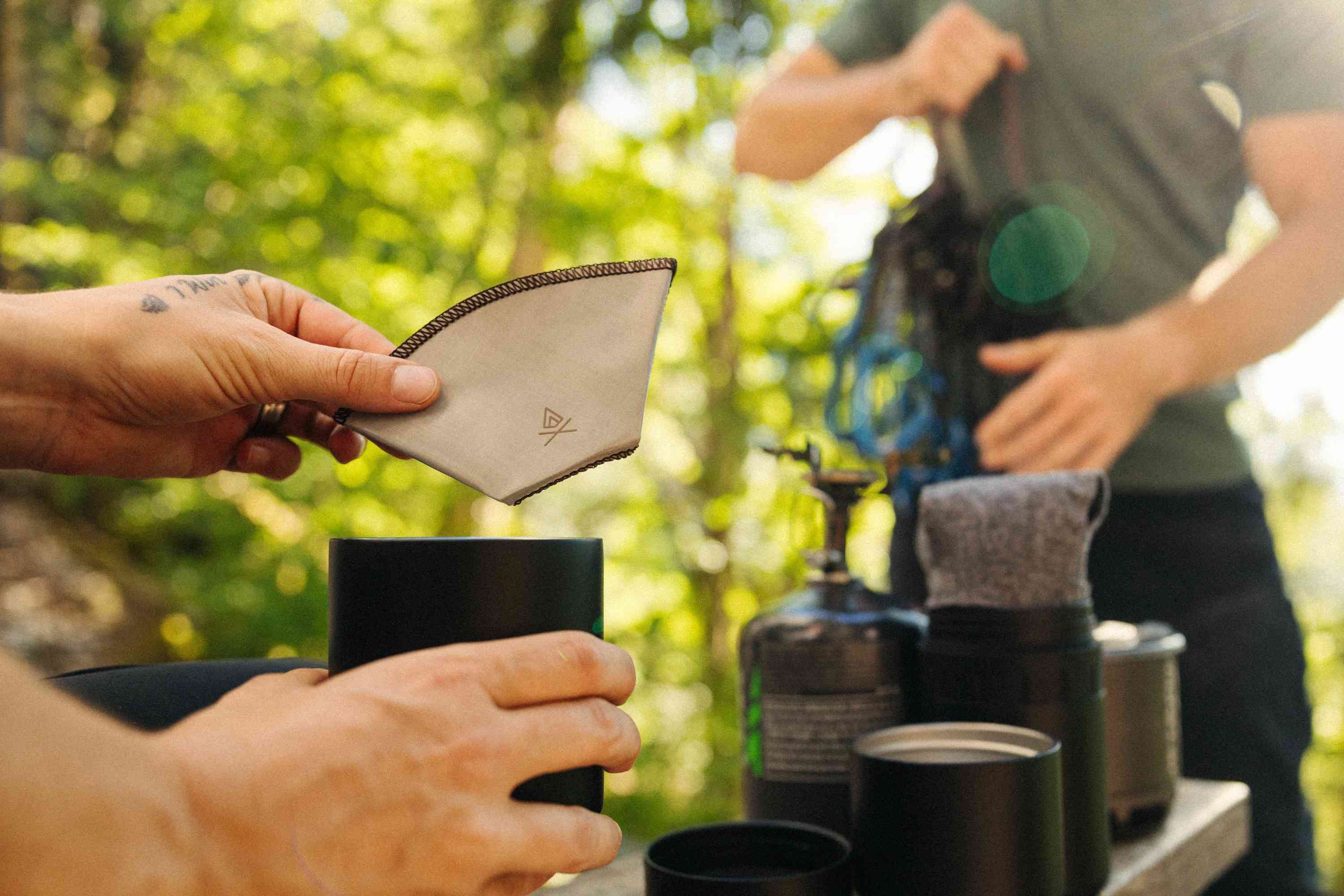 Kaffeefilter, Wiederverwendbar, Stofffilter, Beige, Overlocknaht