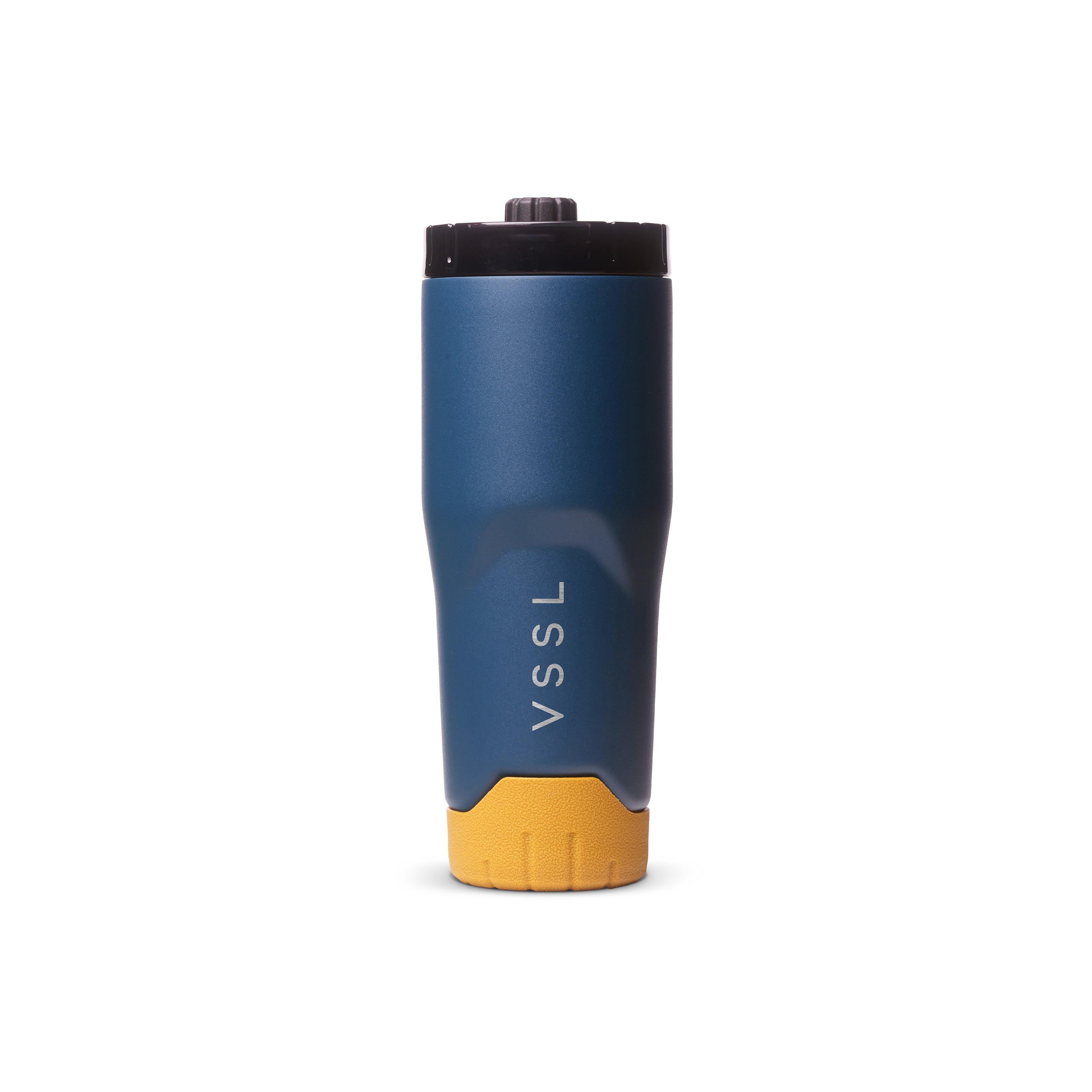 Thermobecher, Blau, Gelber Boden, Schwarzer Deckel, Isolierbecher