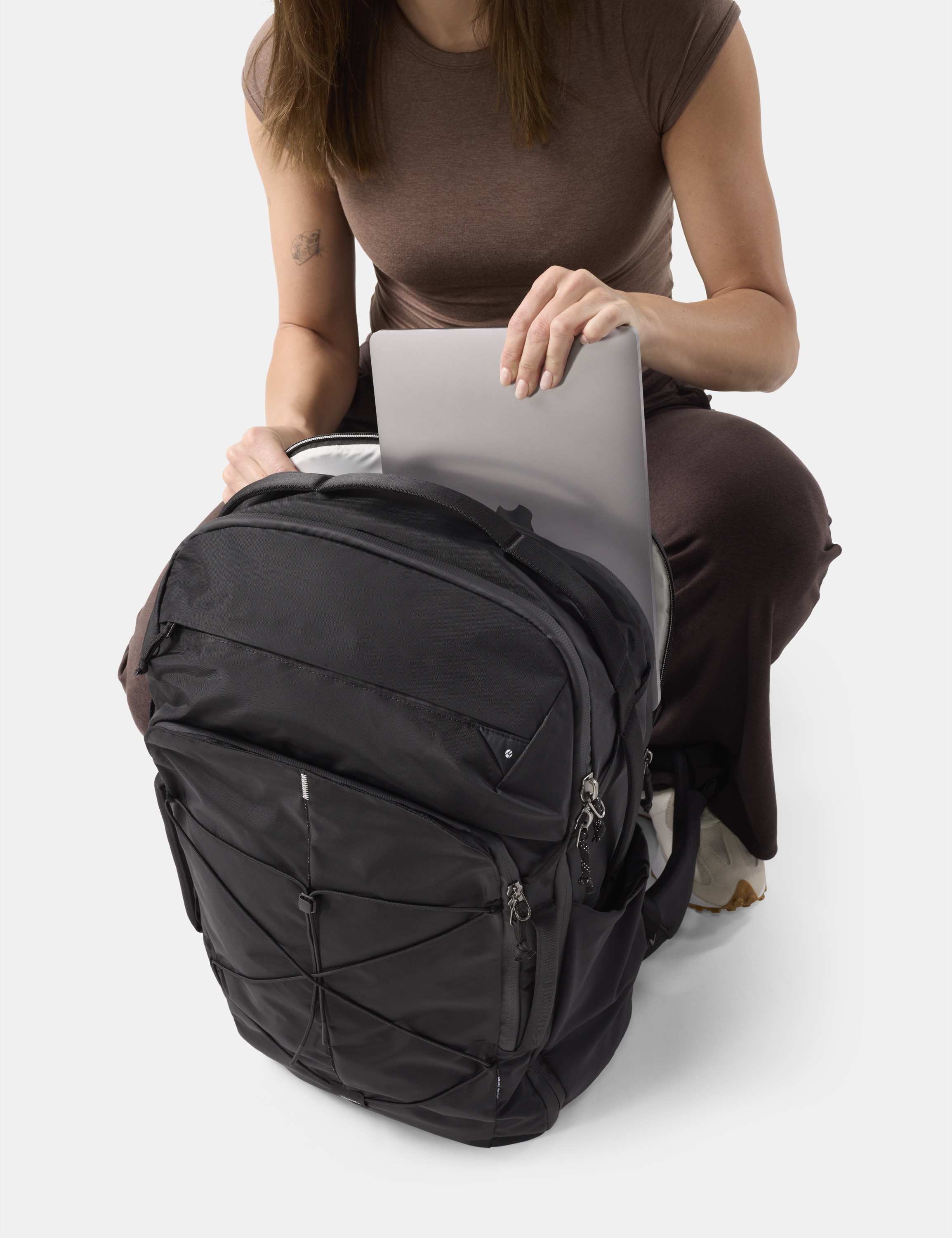 Rucksack, Laptopfach, Schwarz, Rucksack mit Ziehhaken, Netztasche