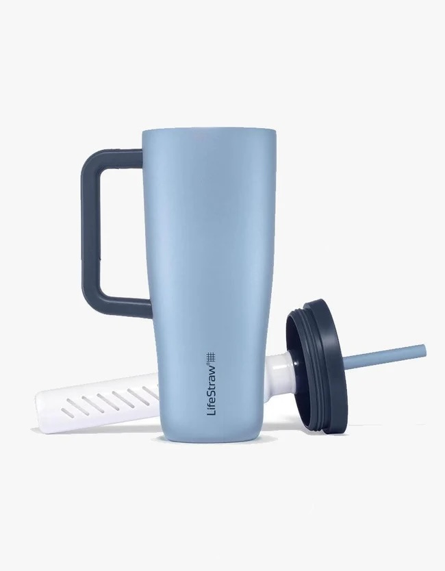 Becher, Reisebecher, isolierter Becher, blau, Strohhalm-Zubehör
