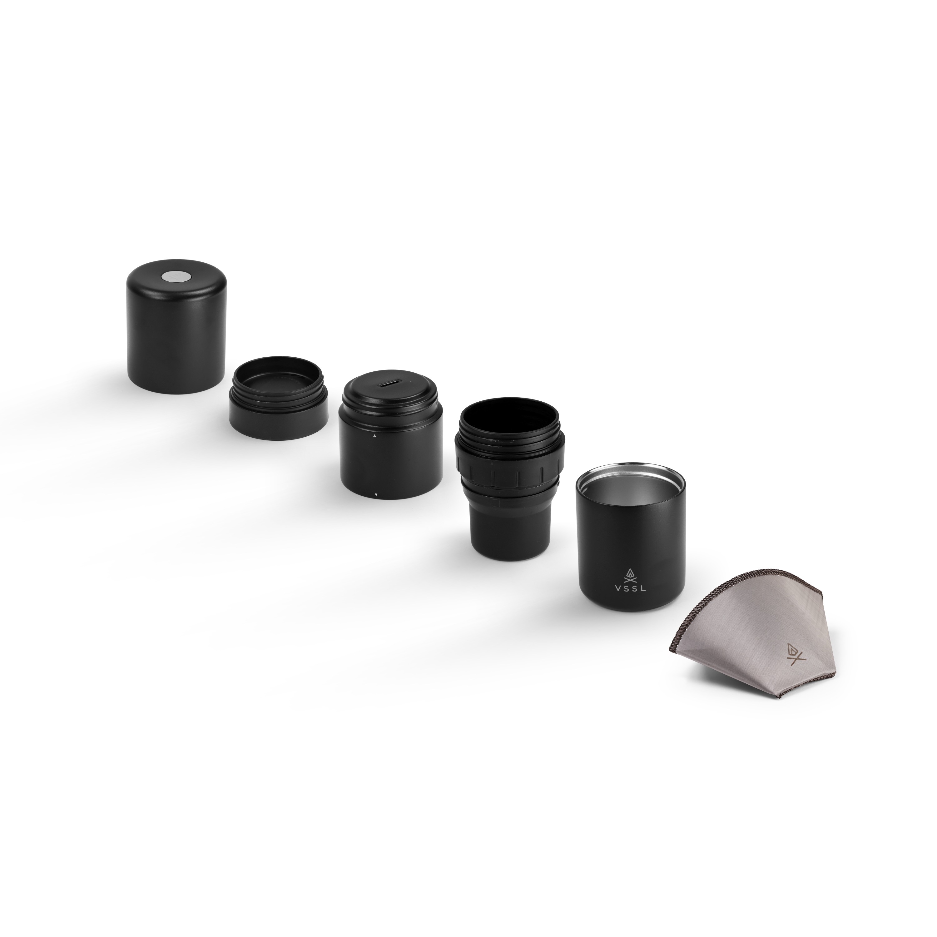 Kaffeezubereiter, Camping-Kaffeeset, Pour-over-Filter, Schwarzes Metall, Kaffeebecher