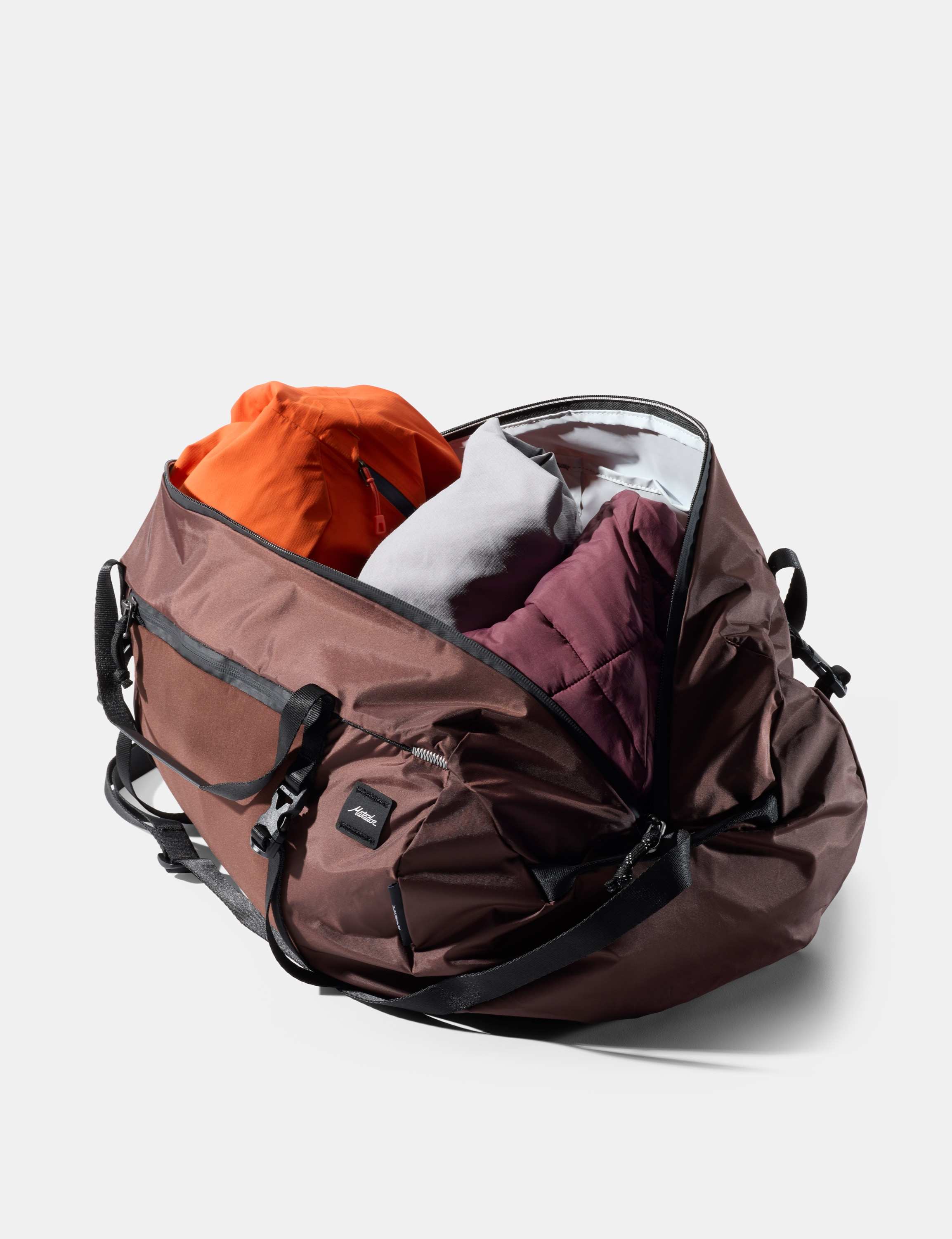 Duffle bag, Travel bag, Foldable, Brown, Orange lining