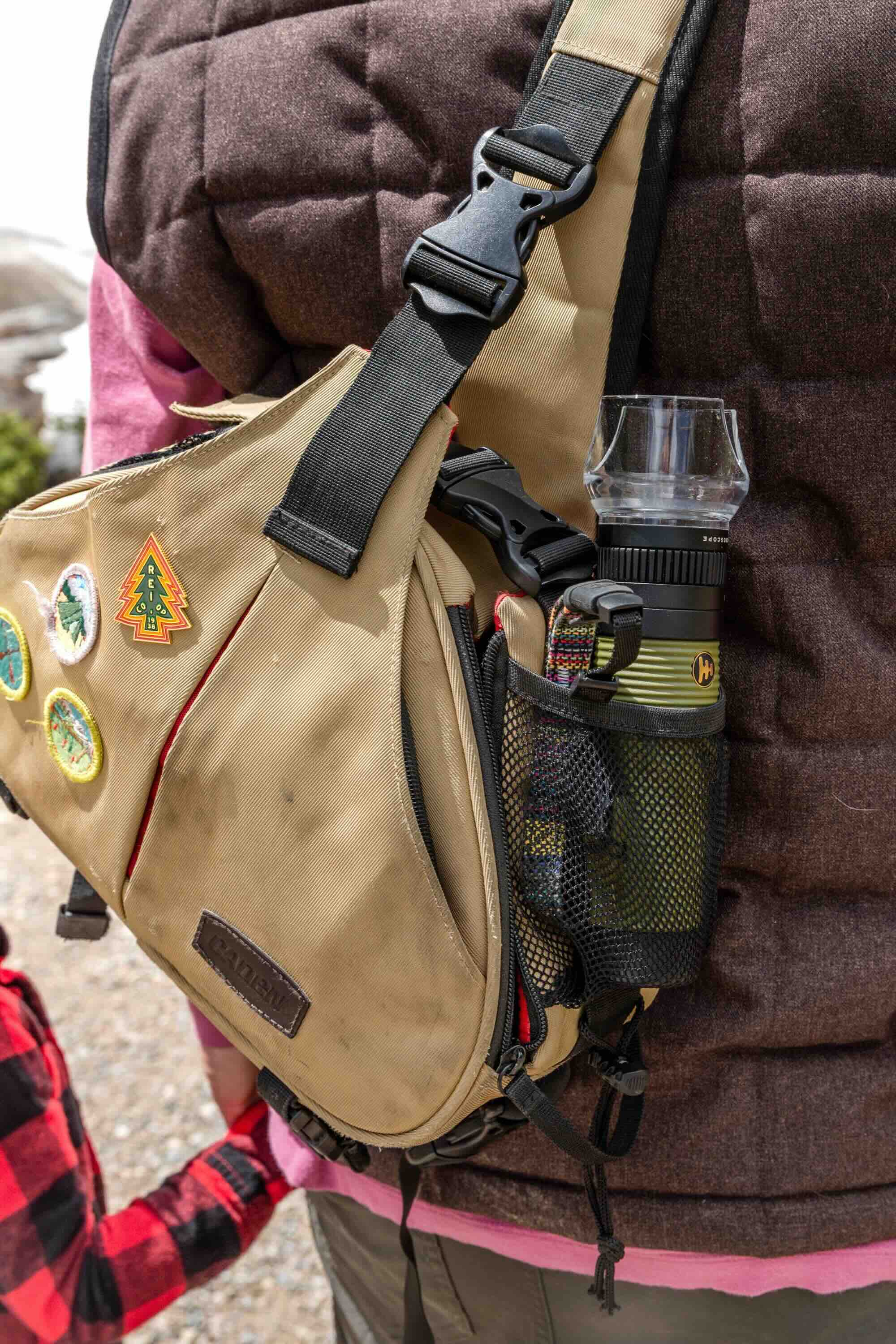 Kanvas-Tasche, Hüfttasche, Wanderausrüstung, Trinkflaschenhalter, Patches