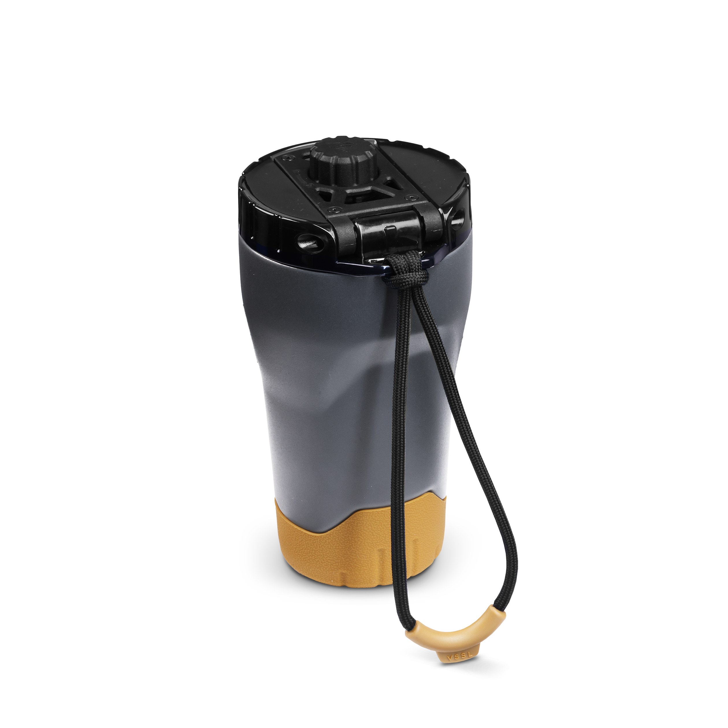 Campinglaterne, LED-Lampe, Grau und Gelb, Trageschlaufe, Drehknopf