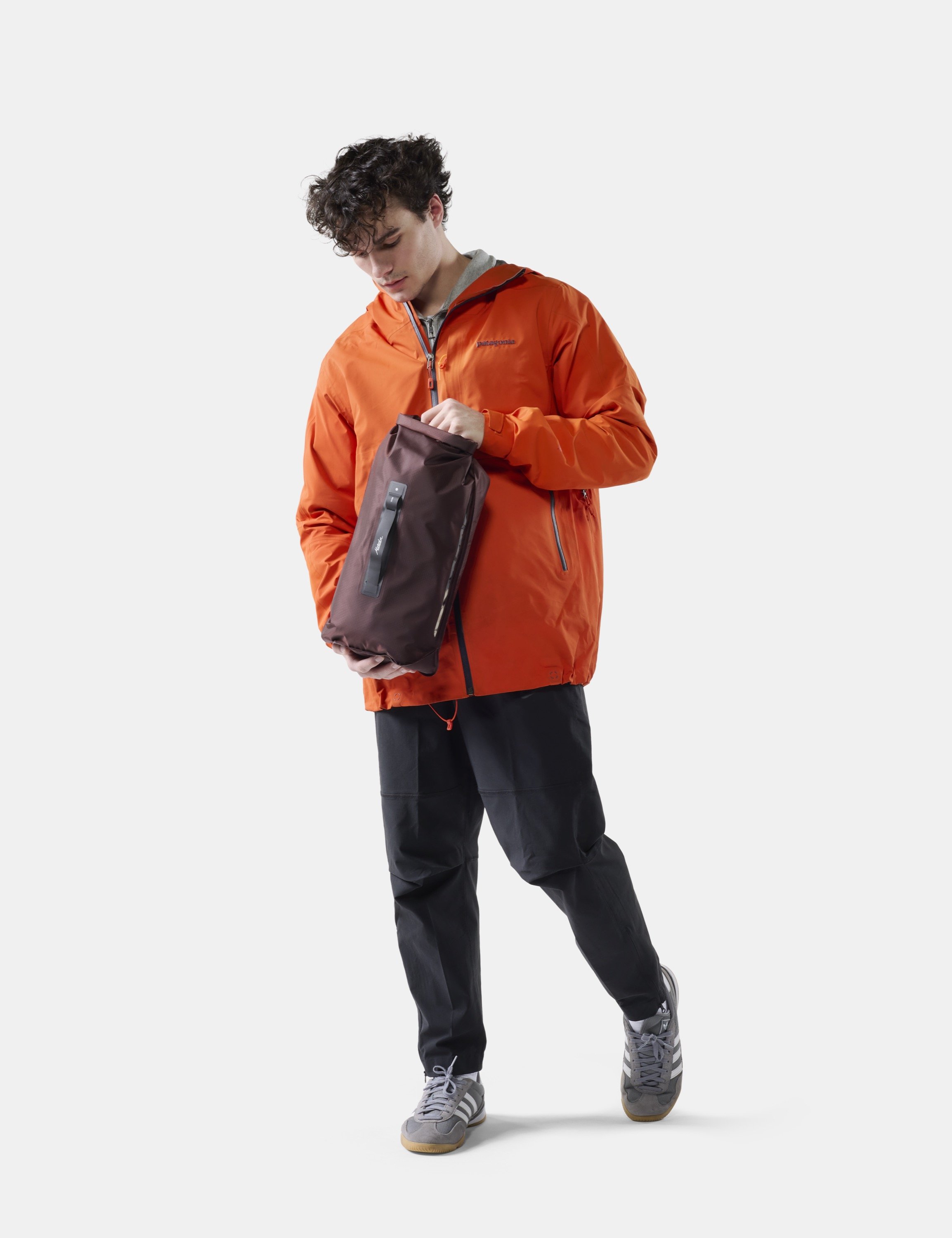 Regenjacke, Orange, Herren, Windjacke, Rucksacktasche