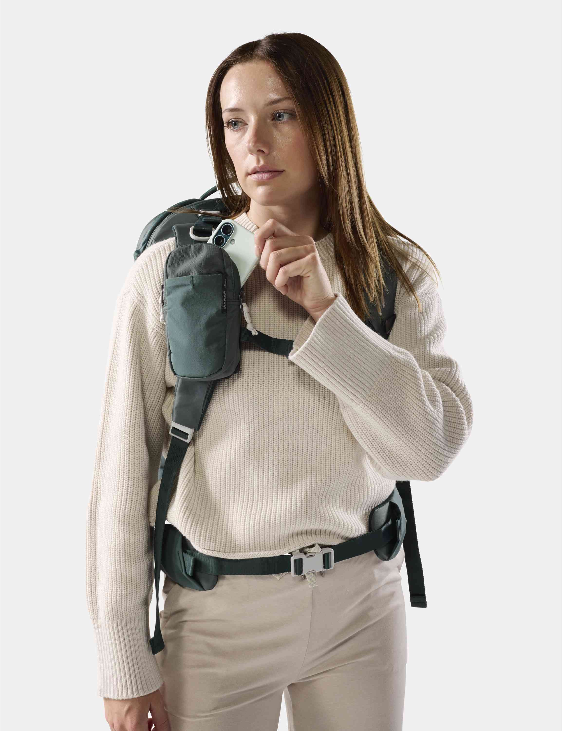 Rucksack, Rucksack-Gurt, Pad, Phone-Halter, Beige Pullover