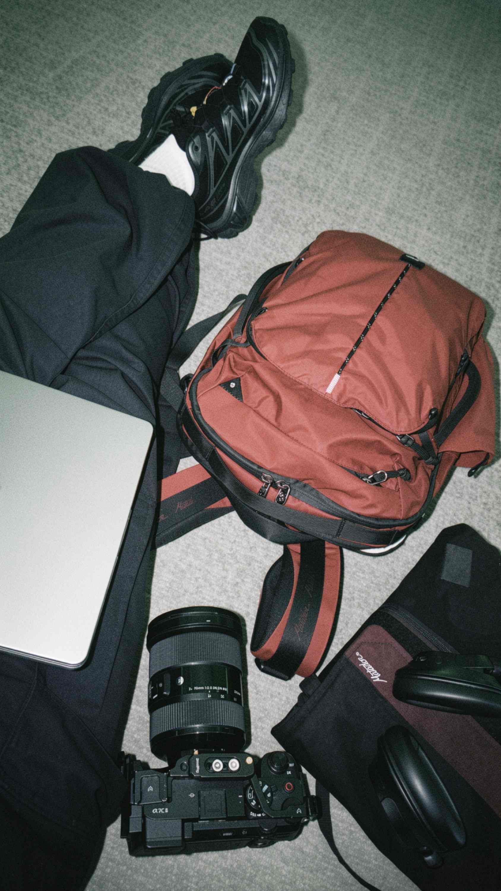 kamera, laptop, rucksack, kopfhörer, objektiv