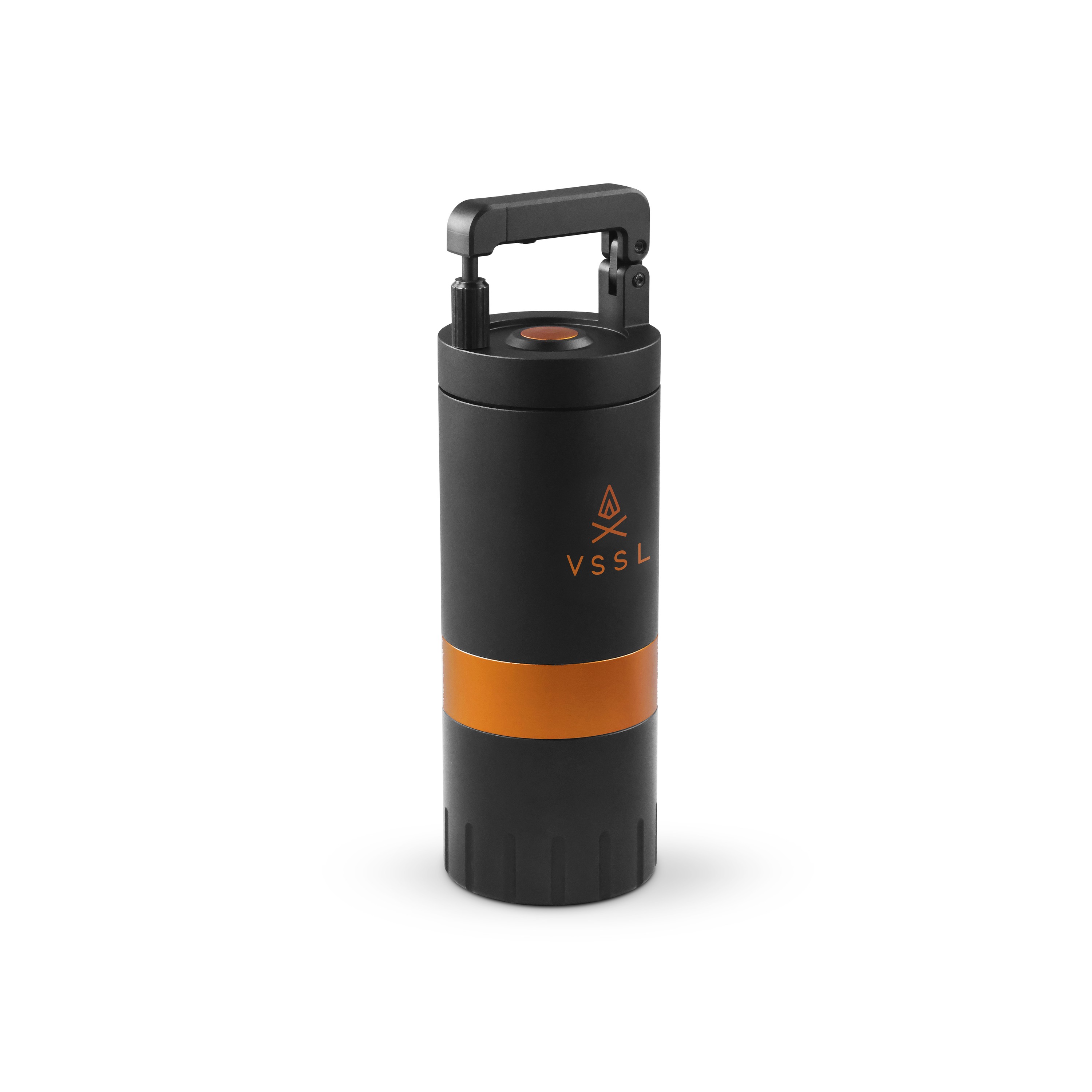 Wasserflasche, Stahl, Schwarz, Oranger Band, Klemmverschluss