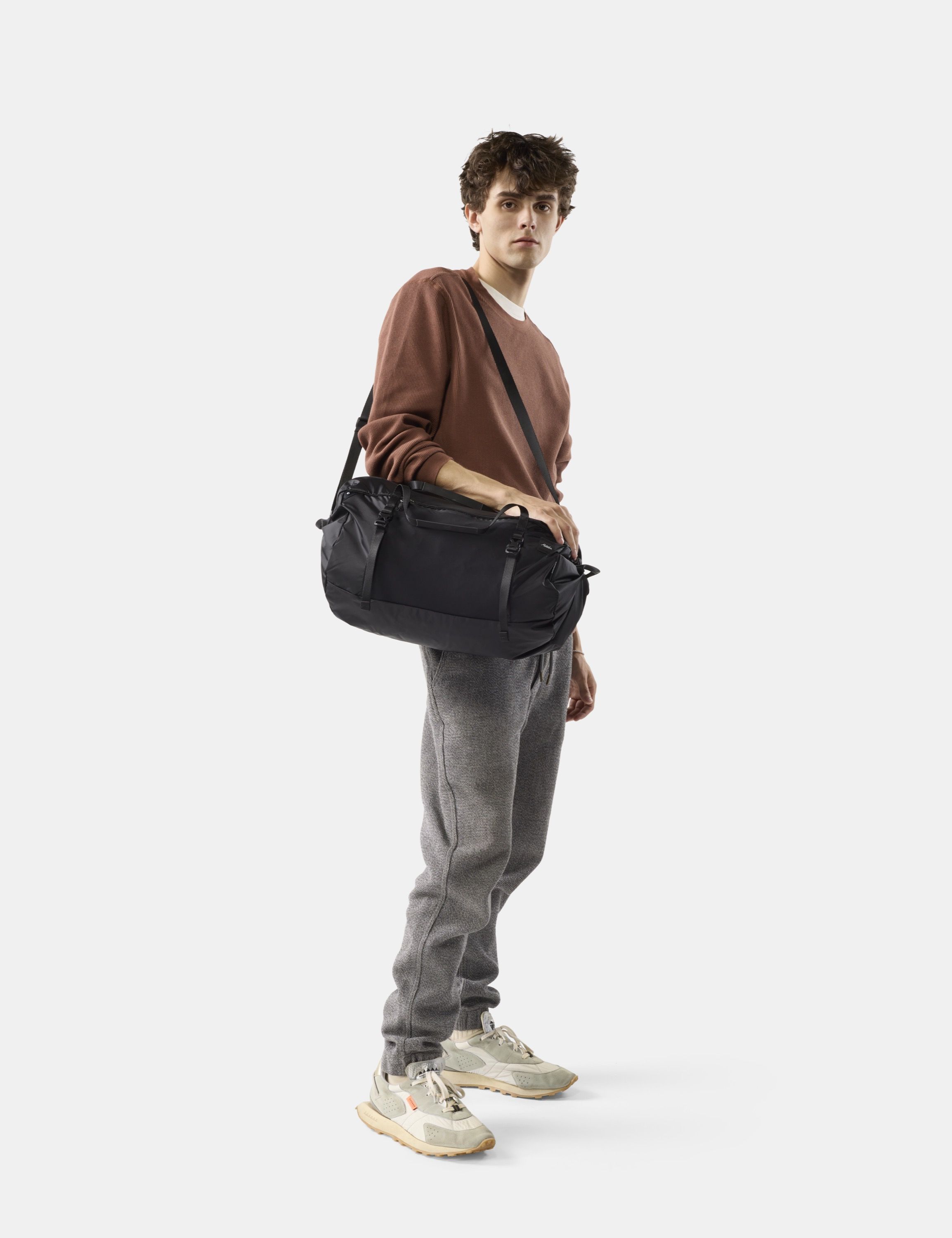 duffelbag, schwarz, reiserucksack, schultertasche, sporttasche